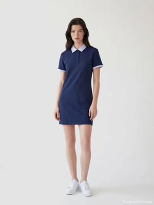 LC Waikiki Lcw Comfort Lacivert Gömlek Yaka Mini Elbise