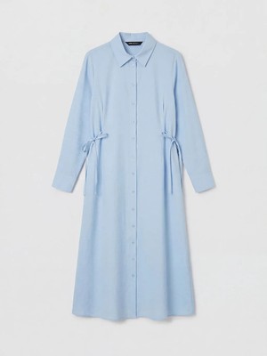 LC Waikiki Lcw Modest Mavi Beli Bağlamalı Modal Karışımlı Gömlek Elbise
