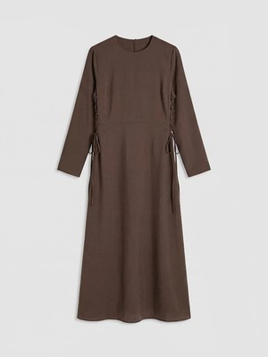 LC Waikiki Lcw Modest Kahverengi Modal Karışımlı Bağcık Detaylı Elbise