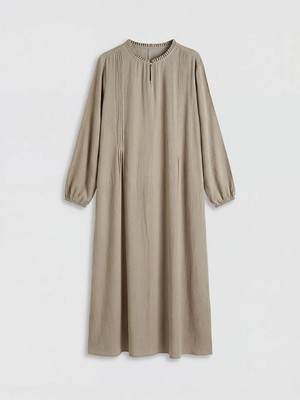 LC Waikiki Lcw Grace Kahverengi Fırfırlı Hakim Yaka A Kesim Elbise