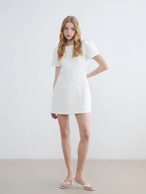 LC Waikiki Xsıde Beyaz Bisiklet Yaka Karpuz Kol Mini Elbise