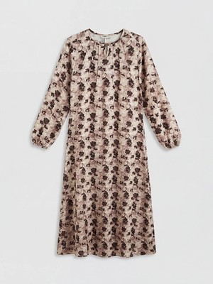 LC Waikiki Lcw Grace Bej Bisiklet Yaka Çiçekli A Kesim Elbise