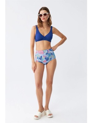 Genel Tedarik Kadın Pedli Yaprak Desenli Yüksek Bel Sax Bikini Takımı