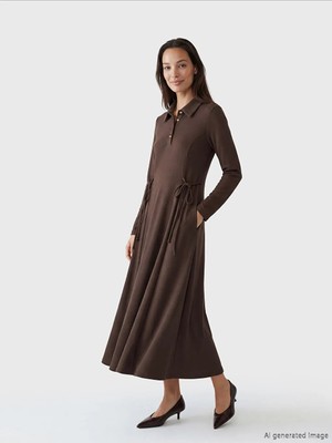 LC Waikiki Lcwaıkıkı Classic Kahverengi Gömlek Yaka Soft Touch Bağcıklı Elbise