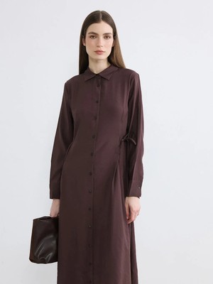 LC Waikiki Lcw Modest Kahverengi Modal Karışımlı Gömlek Elbise