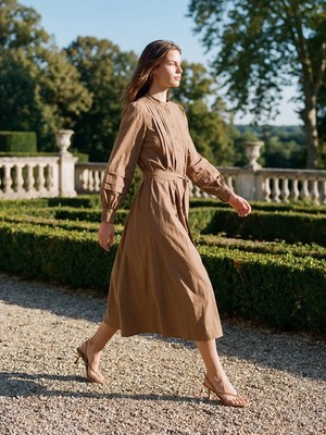 LC Waikiki Lcw Everyday Yeşil Hakim Yaka Kuşaklı Poplin Elbise