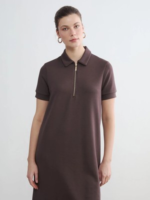 LC Waikiki Lcw Everyday Kahverengi Polo Yaka Soft Touch Mini Elbise