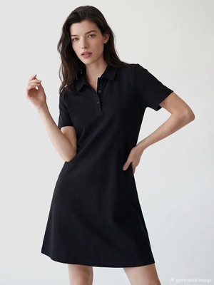 LC Waikiki Lcw Comfort Siyah Gömlek Yaka Mini Elbise