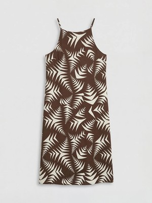LC Waikiki Lcw Comfort Kahverengi Halter Yaka Desenli Ip Askılı Elbise