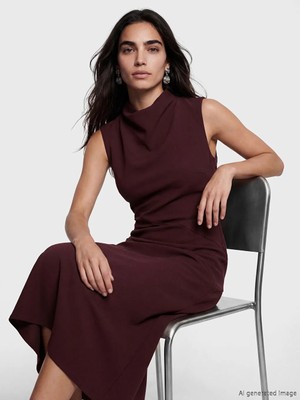 LC Waikiki Lcw Vision Mürdüm Dik Yaka Krep Elbise