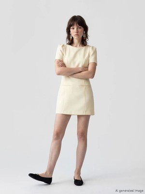 LC Waikiki Xsıde Sarı Bisiklet Yaka Karpuz Kol Mini Elbise