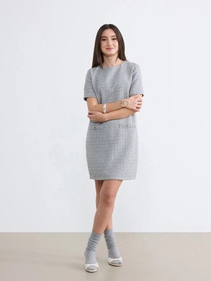 LC Waikiki Soulife Gri Petite Dokulu Mini Elbise