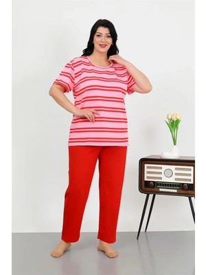 Genel Tedarik Kadın Büyük Beden Kısa Kol Penye Pijama Takımı Kırmızı