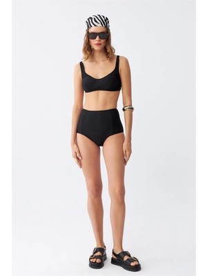 Genel Tedarik Kadın Siyah Pedli Kare Yaka Yüksek Bel Bikini Takımı