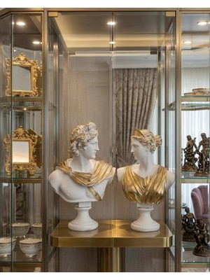 Mirsa Global Dekoratif Apollo Diana Büst Biblo – Antik Yunan Heykel Tarzı, Biblo Gold Detaylı Lüks Salon Konsol Süs Objesi ( Polyester)