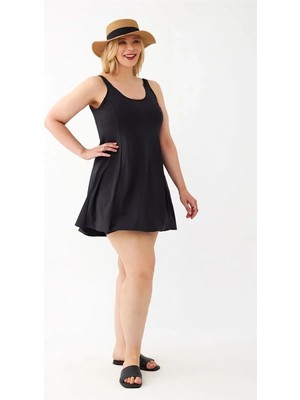 Genel Tedarik Kadın Siyah Büyük Beden Düz Elbise Mayo