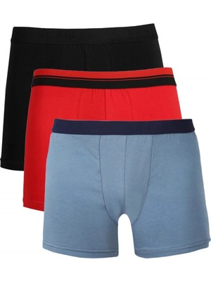 Genel Tedarik Erkek Penye 3'lü Boxer Siyah-Kırmızı-Indigo