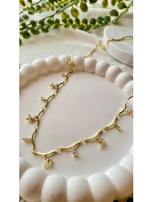 Stainless Steel Çelik Taşlı Sıralı Kelebekler Kolye
