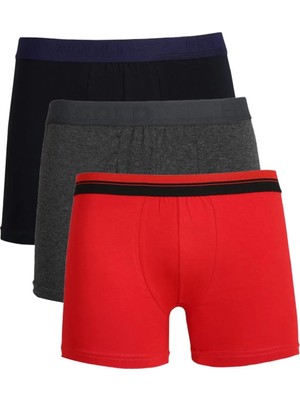 Genel Tedarik Erkek Penye 3'lü Boxer Siyah-Füme-Kırmızı