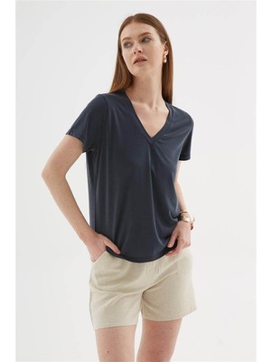 Fashion Friends V Yaka Antrasit Kadın Bluz 26Y0144K1