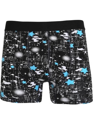 Genel Tedarik Erkek Penye Likralı Desenli Boxer Siyah