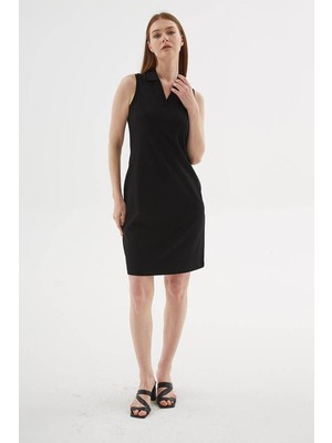 Fashion Friends  Polo V Yaka Kolsuz Siyah Kadın Elbise 26Y0600K1
