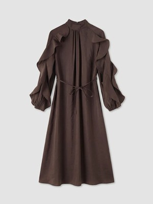 LC Waikiki Lcw Modest Kahverengi Dik Yaka Fırfırlı A Kesim Kadın Elbise