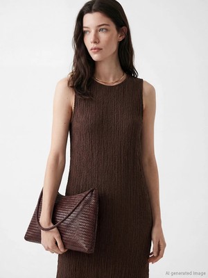 LC Waikiki Lcw Comfort Kahverengi Dokulu Uzun Elbise