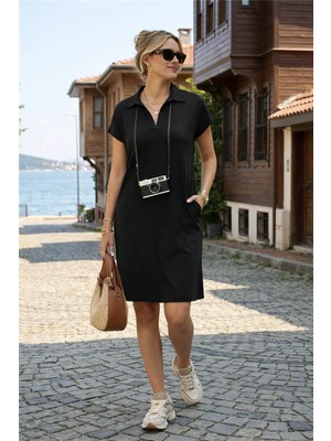Fashion Friends Polo Yaka Siyah Kadın Elbise 26Y0328K1