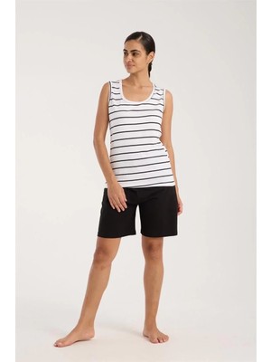 Genel Tedarik Kadın Kalın Askılı Beyaz Şortlu Pijama Takımı