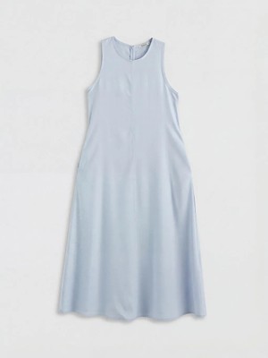 LC Waikiki Xsıde Mavi Bisiklet Yaka Keten Karışımlı Elbise