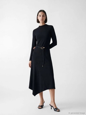 LC Waikiki Lcw Vision Siyah Beli Kemerli A Kesim Elbise