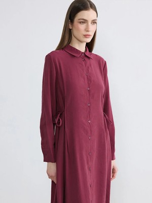 LC Waikiki Lcw Modest Bordo Modal Karışımlı Gömlek Elbise