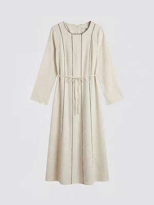 LC Waikiki Lcwaıkıkı Classic Ekru Bisiklet Yaka Keten Karışımlı A Kesim Elbise