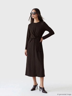 LC Waikiki Lcw Everyday Bordo Bisiklet Yaka Bağlama Detaylı Elbise