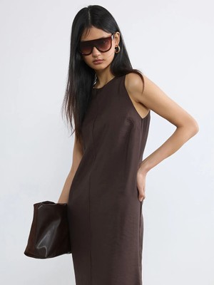 LC Waikiki Lcw Vision Kahverengi Bisiklet Yaka Modal Karışımlı Elbise