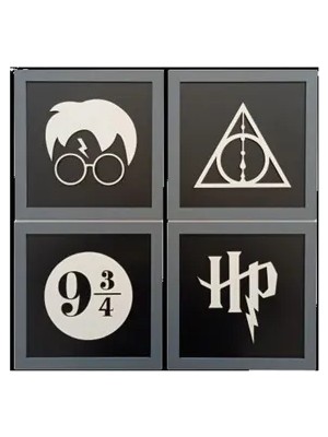 Vivense Harry Potter Dekoratif Tablo Dörtlü Set Siyah