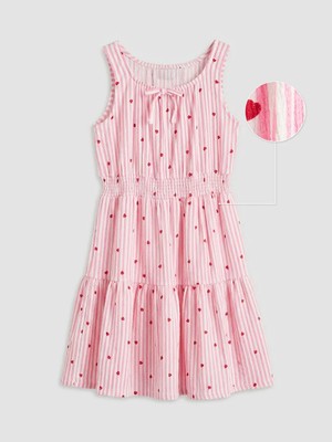 LC Waikiki Lcw Kids Pembe Kare Yaka Fiyonklu Kız Çocuk Elbise