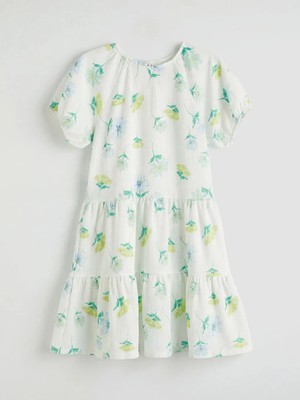 LC Waikiki Lcw Kids Beyaz Bisiklet Yaka Çiçekli Kız Çocuk Elbise