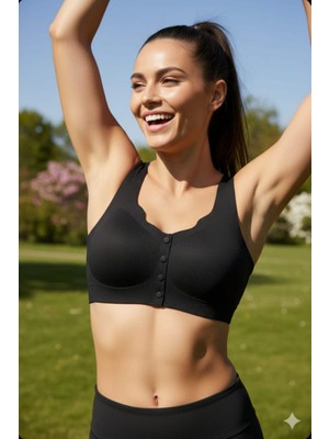 Hn. Giyim H&n Kadın Siyah Giyim Düğme Detaylı Fitilli Ribana Crop Top Büstiyer - Iz Yapmaz Lazer Kesim Toparlayıcı