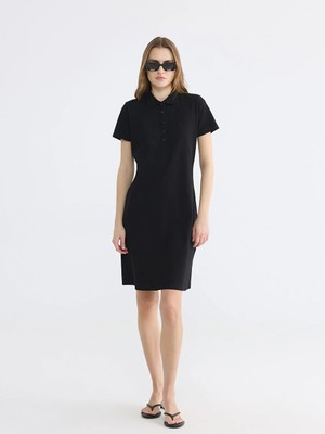 LC Waikiki Lcw Everyday Siyah Polo Yaka Pike Mini Elbise