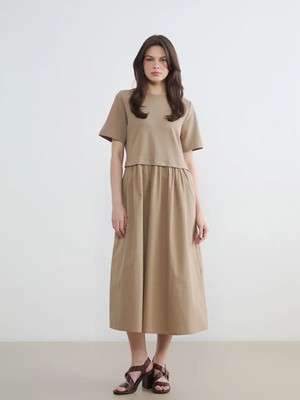 LC Waikiki Lcw Vision Haki Bisiklet Yaka Büzgülü Elbise