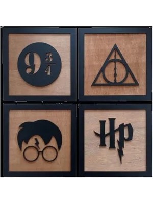 Vivense Harry Potter Dekoratif Tablo Dörtlü Set Kahverengi