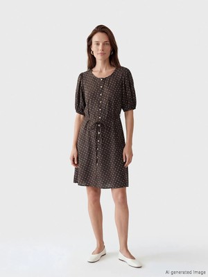 LC Waikiki Lcw Grace Kahverengi Bisiklet Yaka Puantiyeli A Kesim Mini Elbise