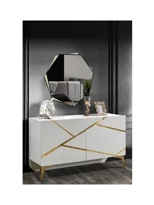 Vivense Diamond Şifonyer ve Ayna, Krem Gold, 3 Çekmeceli