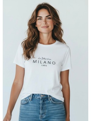 Ferz Kadıın Beyaz Milano Baskılı Tişort