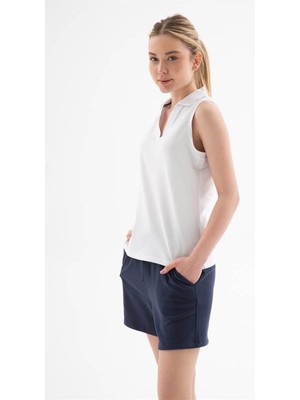 Fashion Friends Polo V Yaka Beyaz Kadın Kolsuz T-Shirt 26Y0516K1
