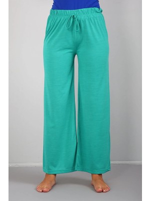 Genel Tedarik Bayan Penye Bol Paça Pantolon Yeşil