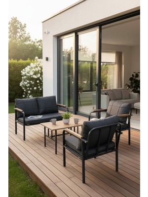Baresmu Barbah Metal Bahçe Oturma Grubu 2+1+1 Balkon Seti | Minderli Koltuk Takımı | Bahçe & Teras Mobilyası