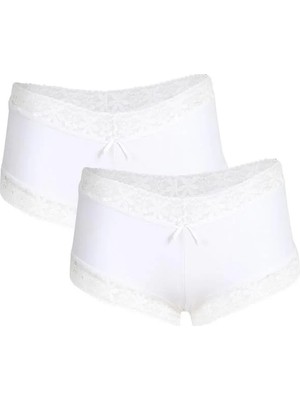 Genel Tedarik Kadın Pamuklu 2li Boxer Beyaz